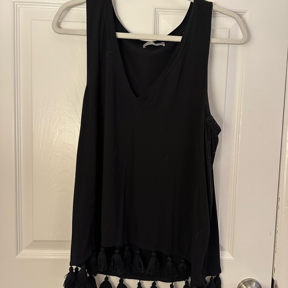 Tart Black V-Neck Tank with Tassel Hem